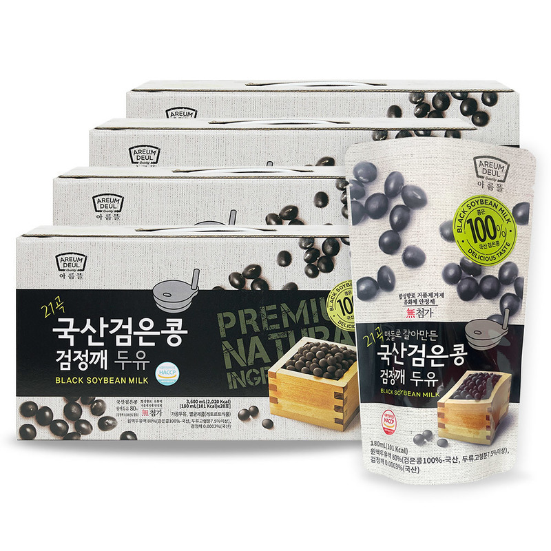 [홈쇼핑 방송상품_ 아름뜰] 맷돌로 갈아 만든 국산 검은콩 검정깨 두유 180ml 80팩 (착향료 거품제거제 유화제 안정제 無첨가)