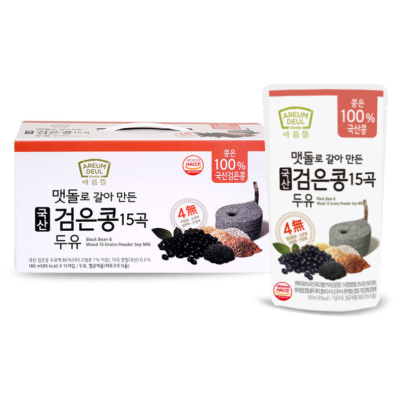 [아름뜰 특가] 맷돌로 갈아만든 국산 검은콩 15곡 두유 45팩 (착향료 소포제 유화제 안정제 無첨가)